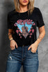 Black Guitar Flower Letter Graphic Print Short Sleeve T Shirt